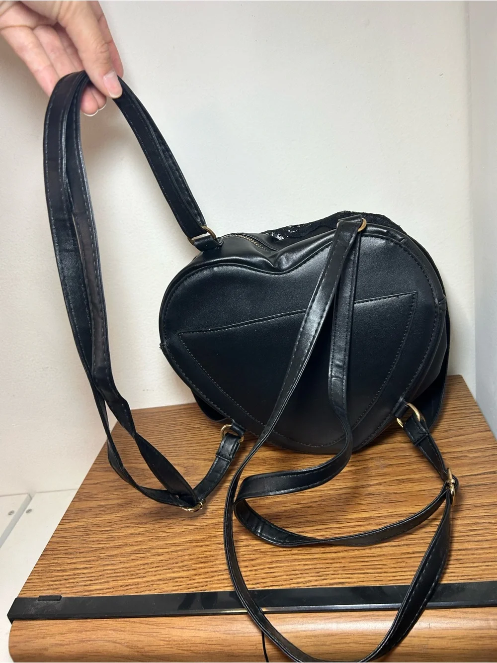 Black Sculpted Leather Backpack - Women